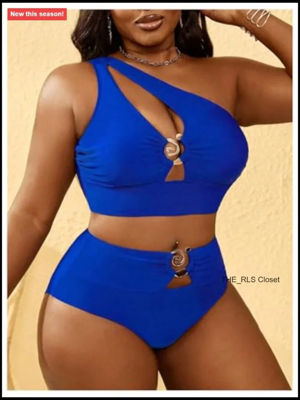 Plus Size Ring Bikini Set One Shoulder High Waist Cut Out Two Piece Swimsuit